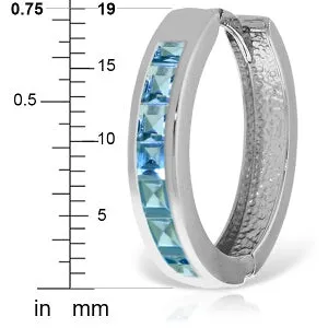 14K Solid White Gold Hoop Huggie Earrings w/ Blue Topaz