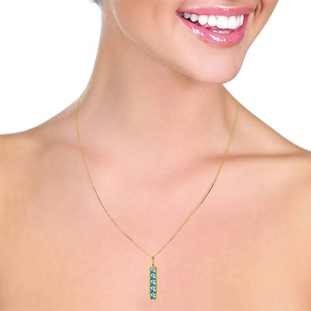 2.25 Carat 14K Solid Yellow Gold Unbound Blue Topaz Necklace