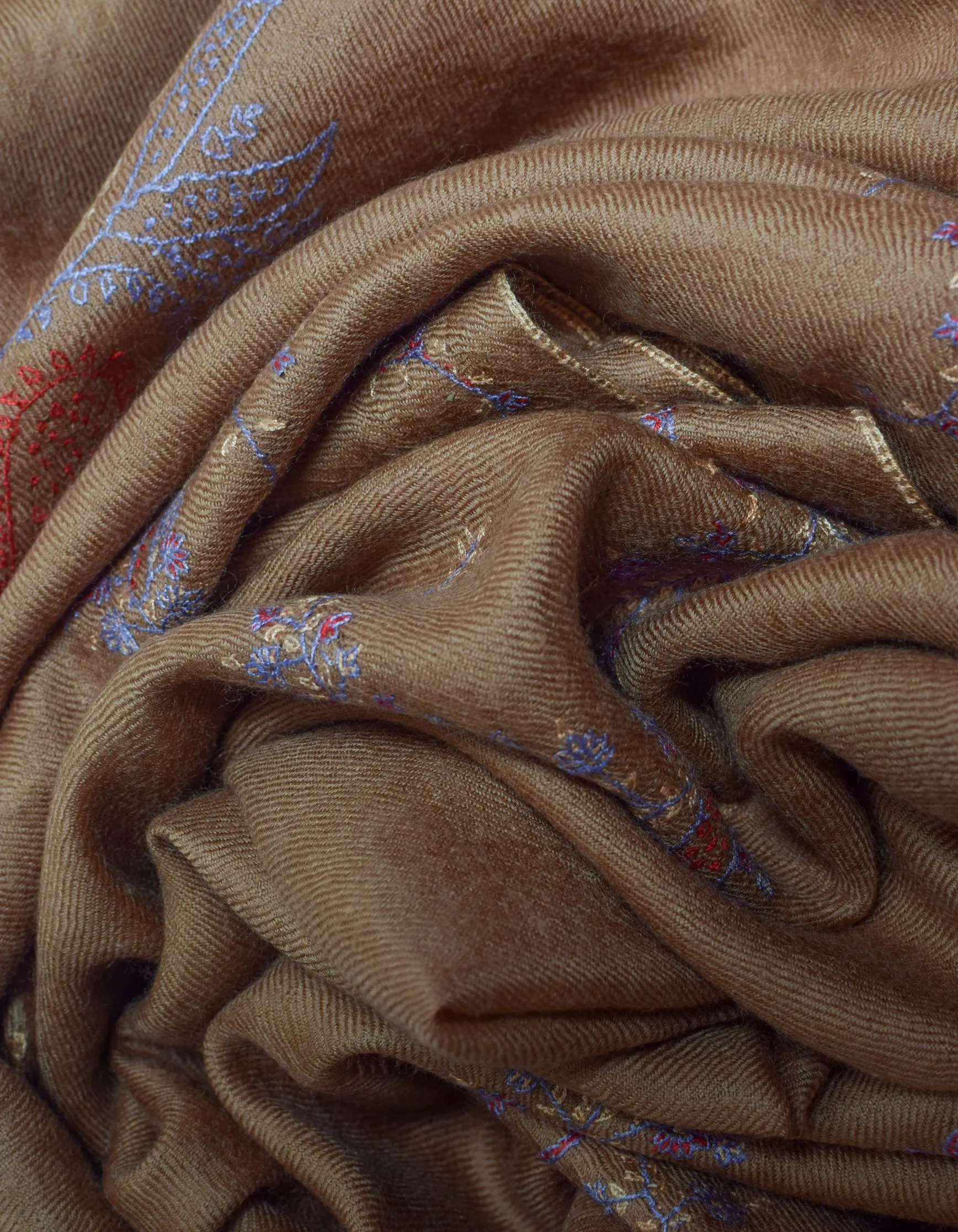Autumn Brown Handwoven Paisley Embroidered Cashmere Pashmina Stole