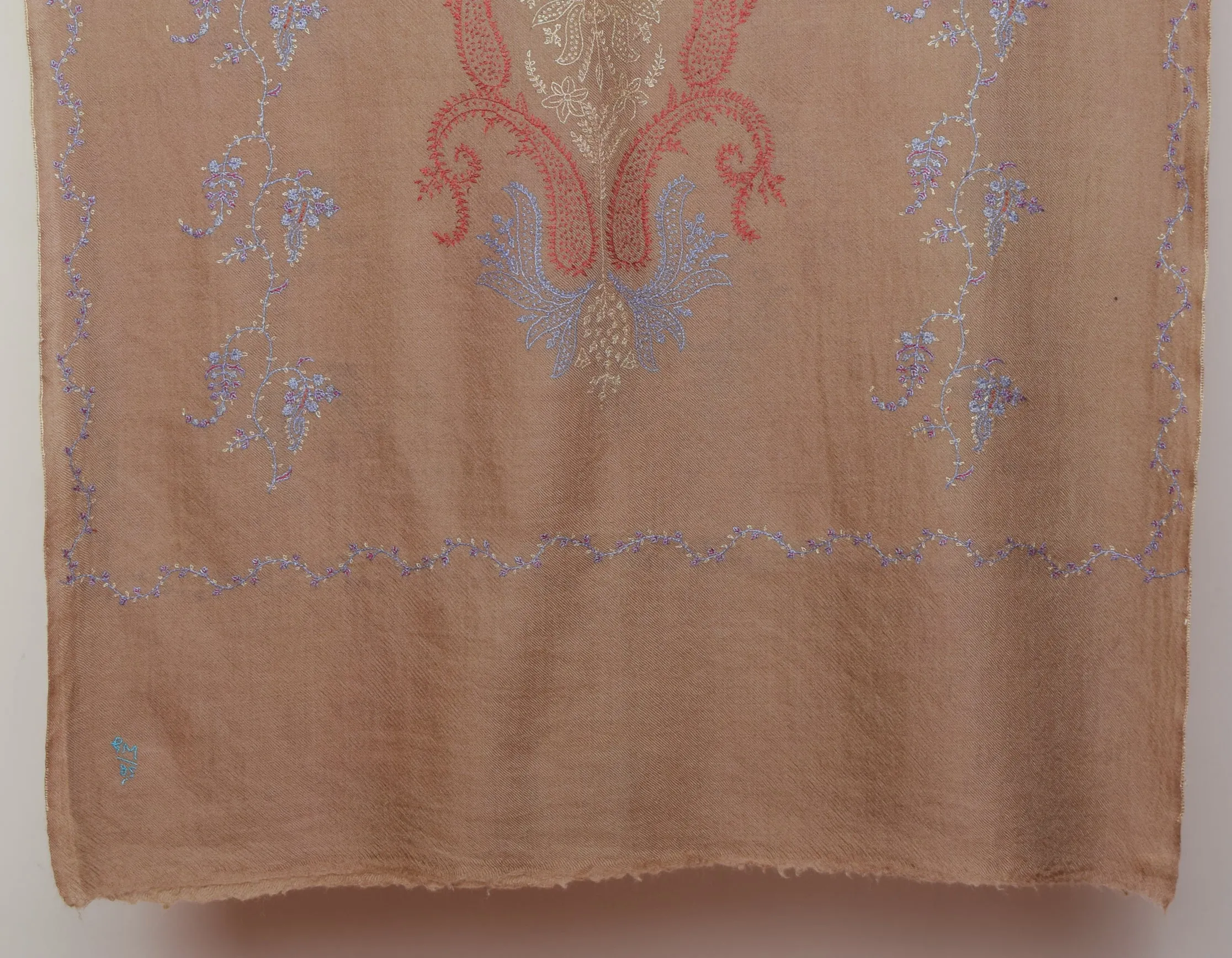 Autumn Brown Handwoven Paisley Embroidered Cashmere Pashmina Stole
