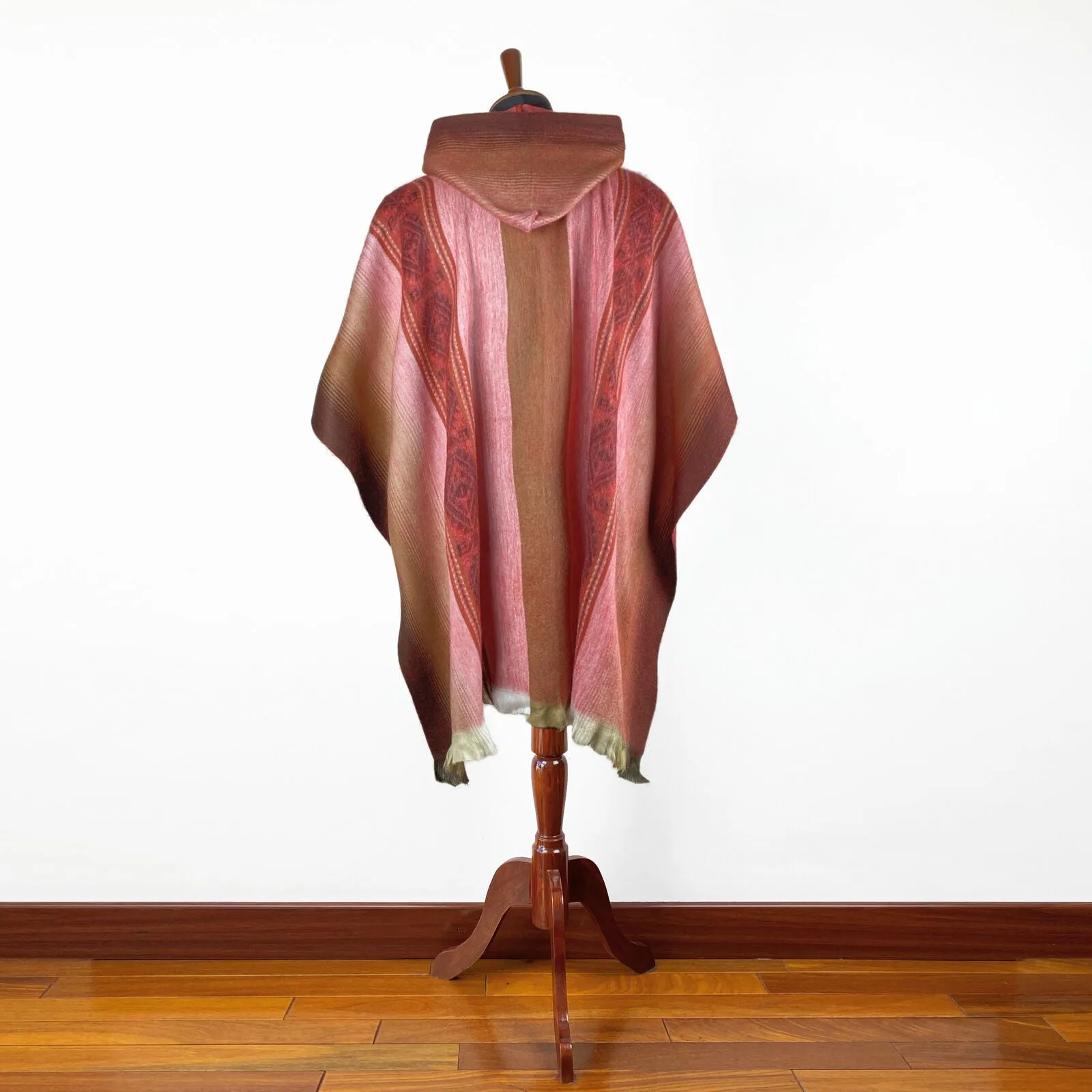 Ayora - Lightweight Baby Alpaca Hooded Poncho - Red - Unisex