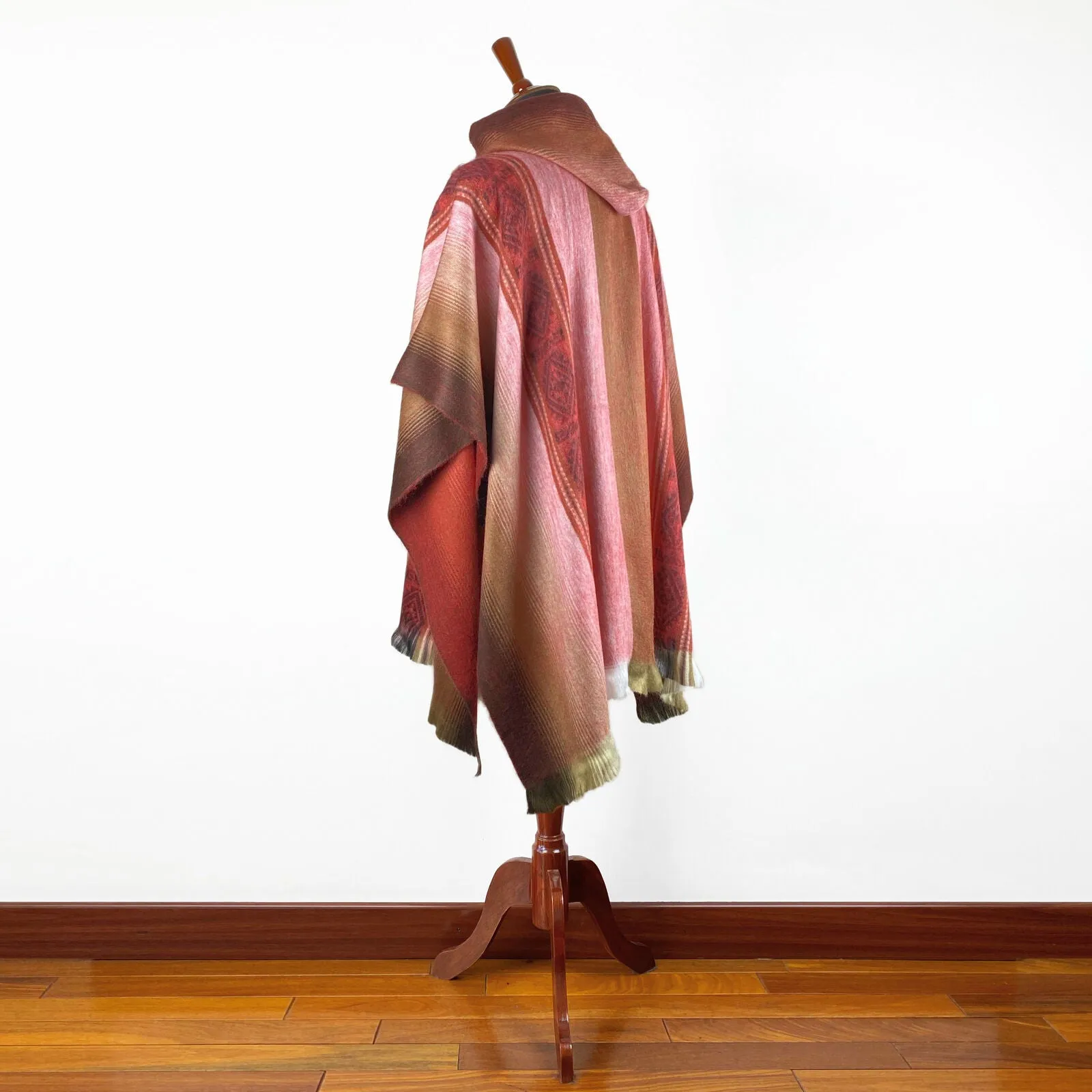 Ayora - Lightweight Baby Alpaca Hooded Poncho - Red - Unisex