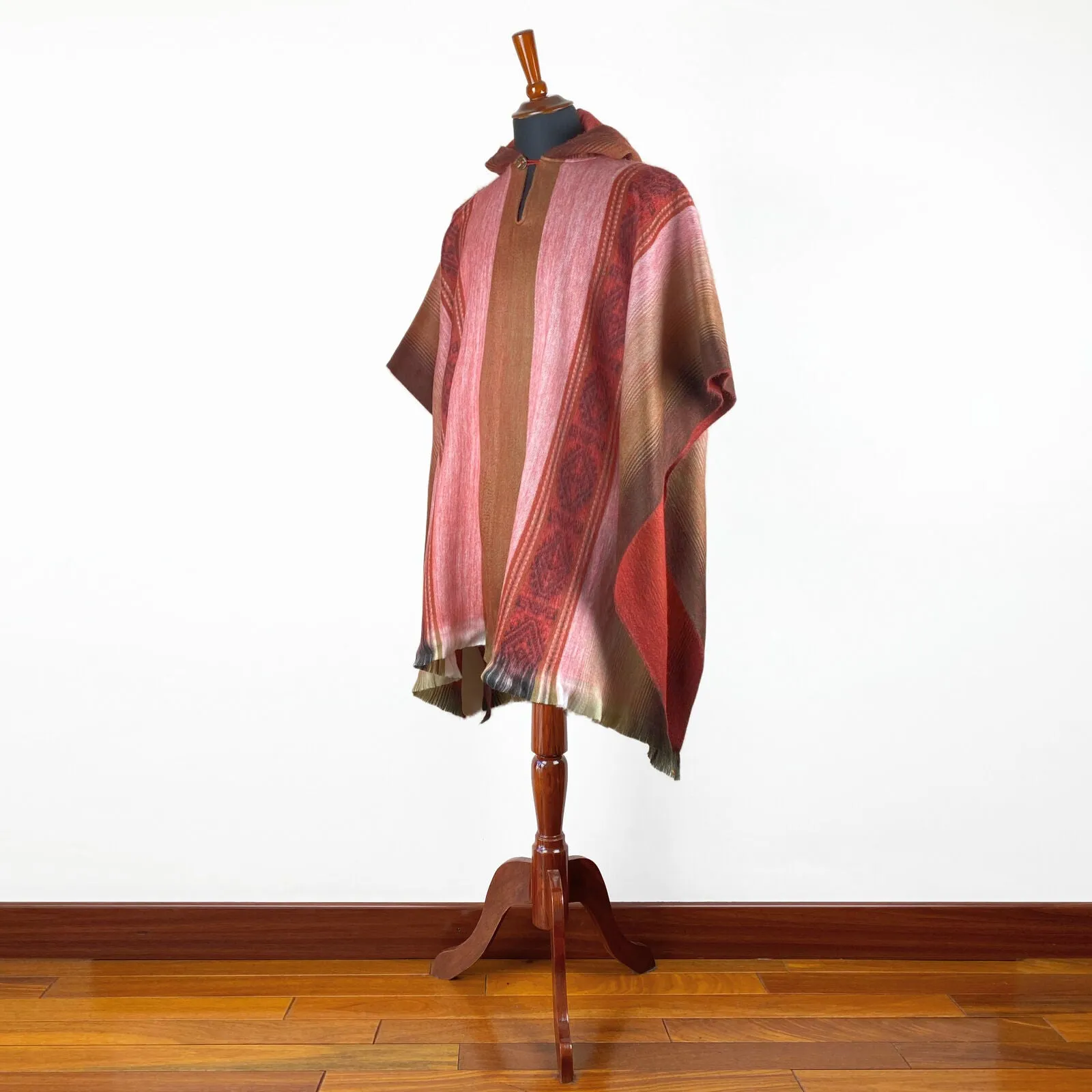 Ayora - Lightweight Baby Alpaca Hooded Poncho - Red - Unisex