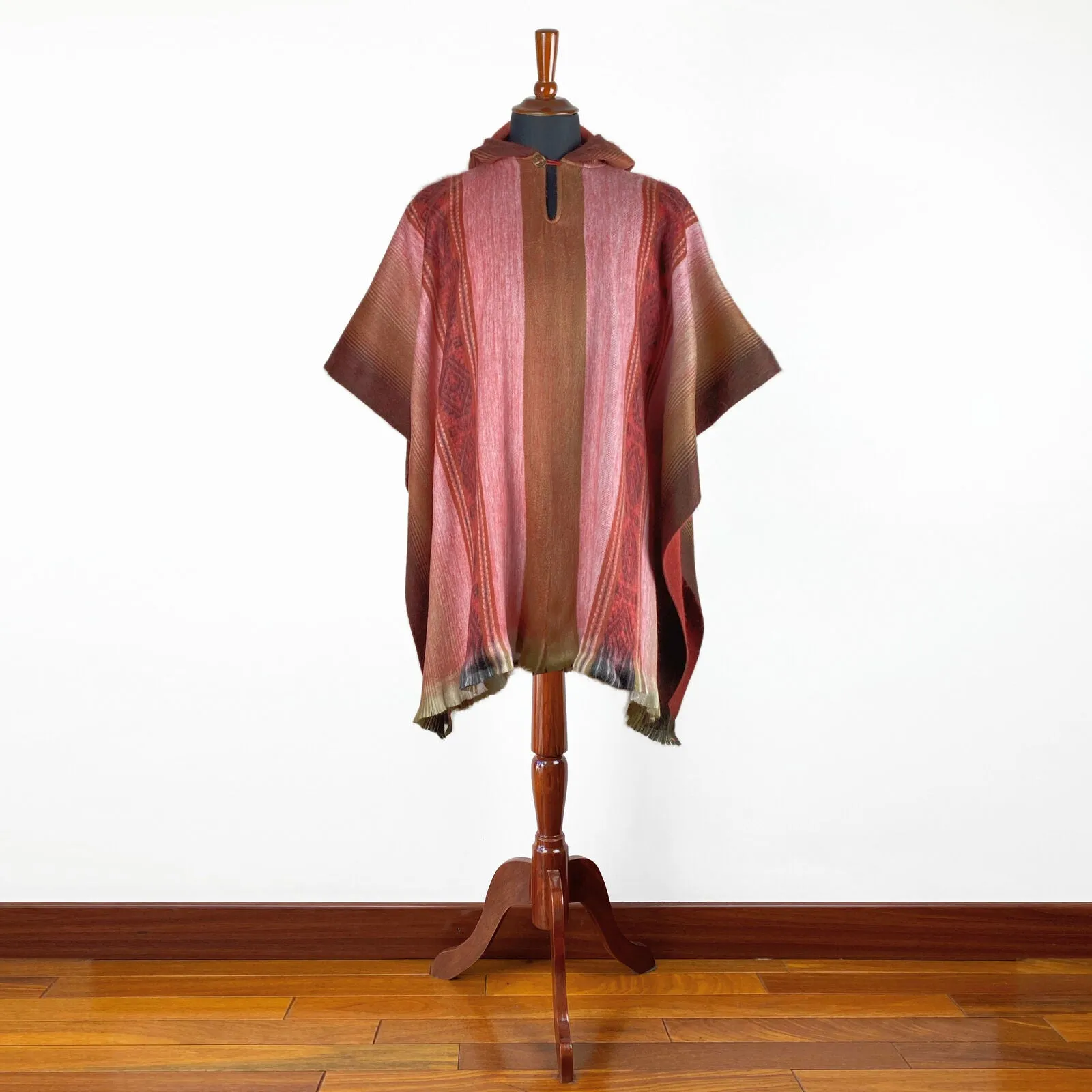 Ayora - Lightweight Baby Alpaca Hooded Poncho - Red - Unisex