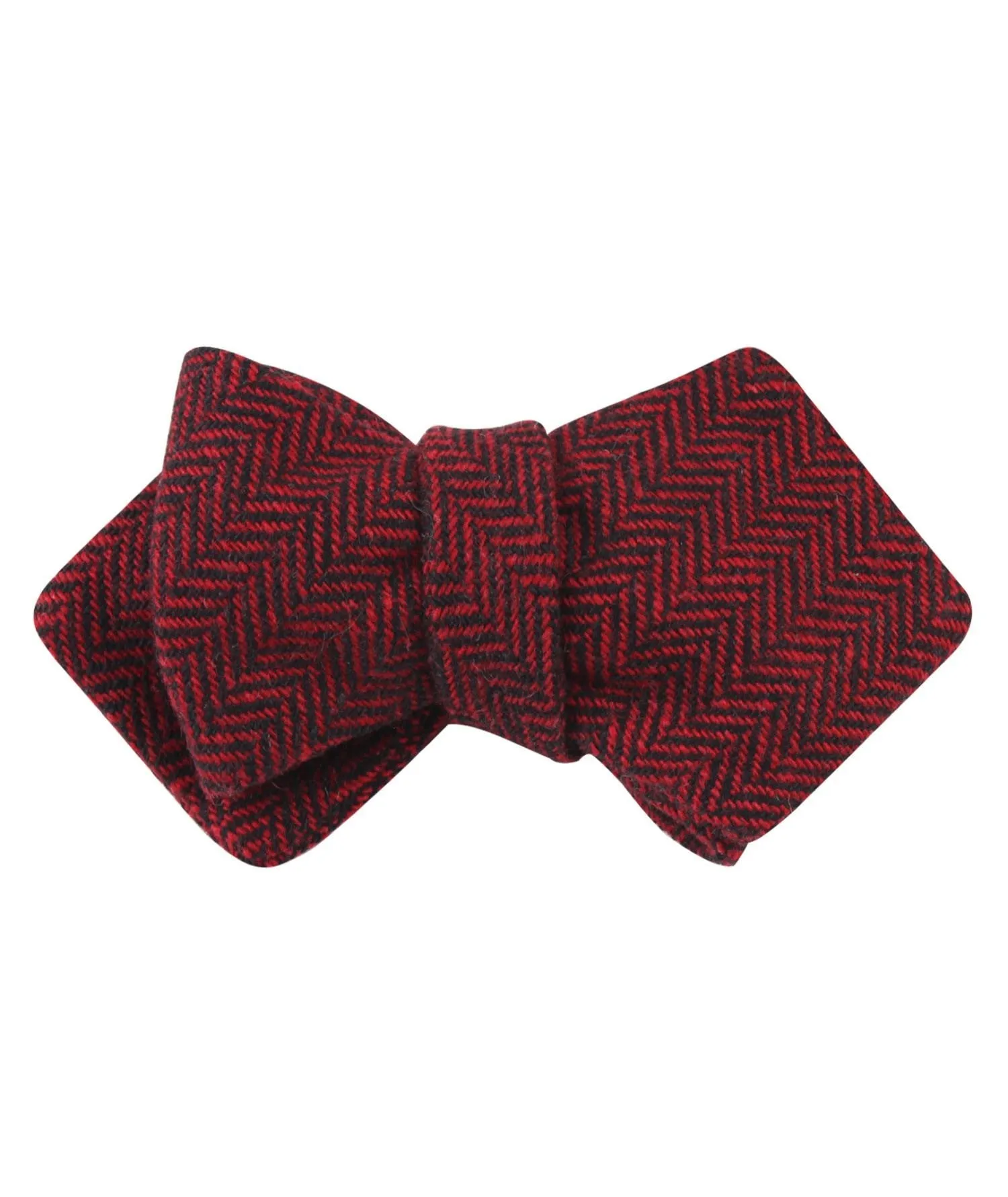 Black & Red Herringbone Wool Diamond Self Bow Tie