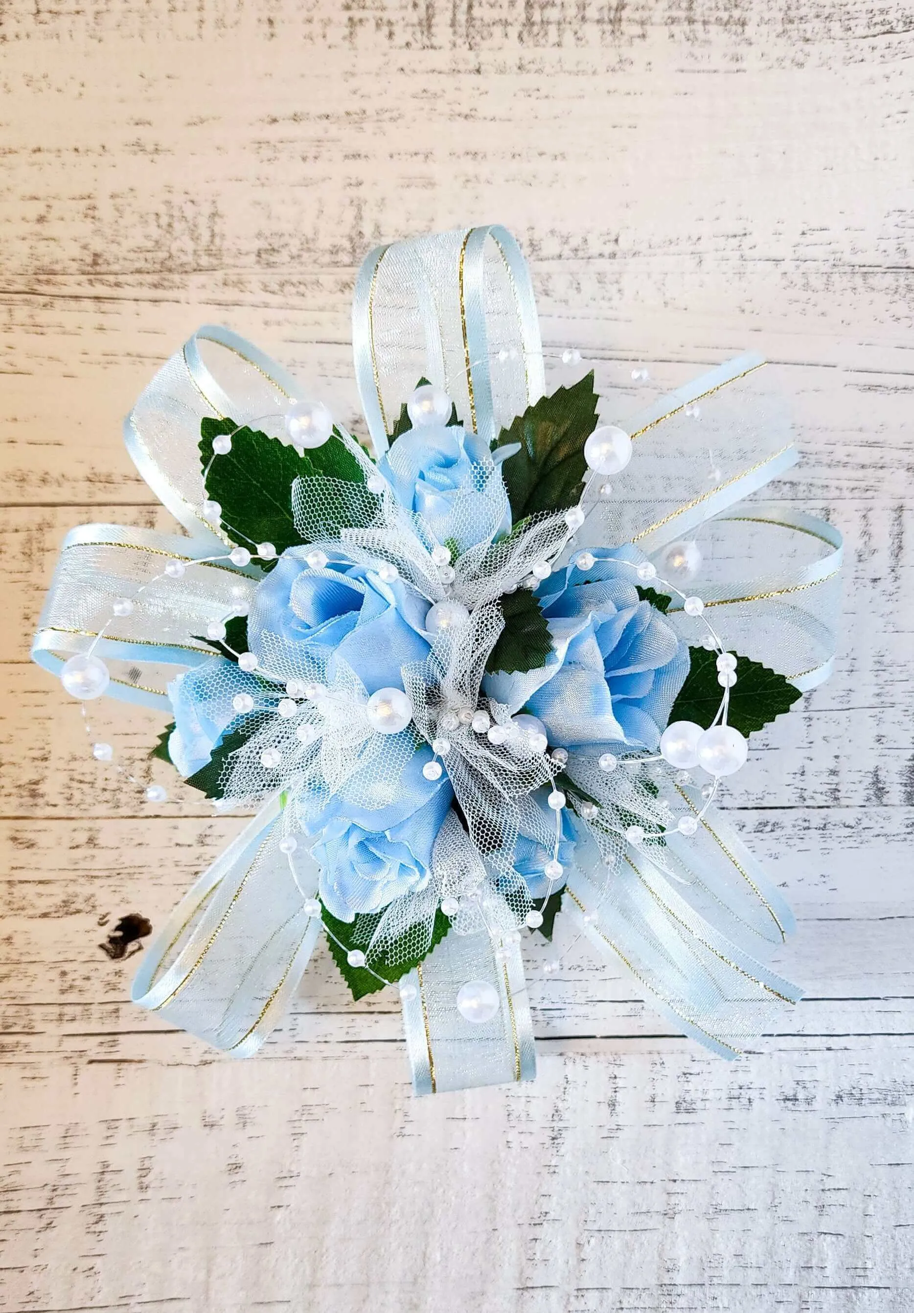 Blue Silk Corsage Bracelet for Prom, Formal Events and Weddings, Mother's Day Gift, Gift For Her, Bridesmaid Corsages