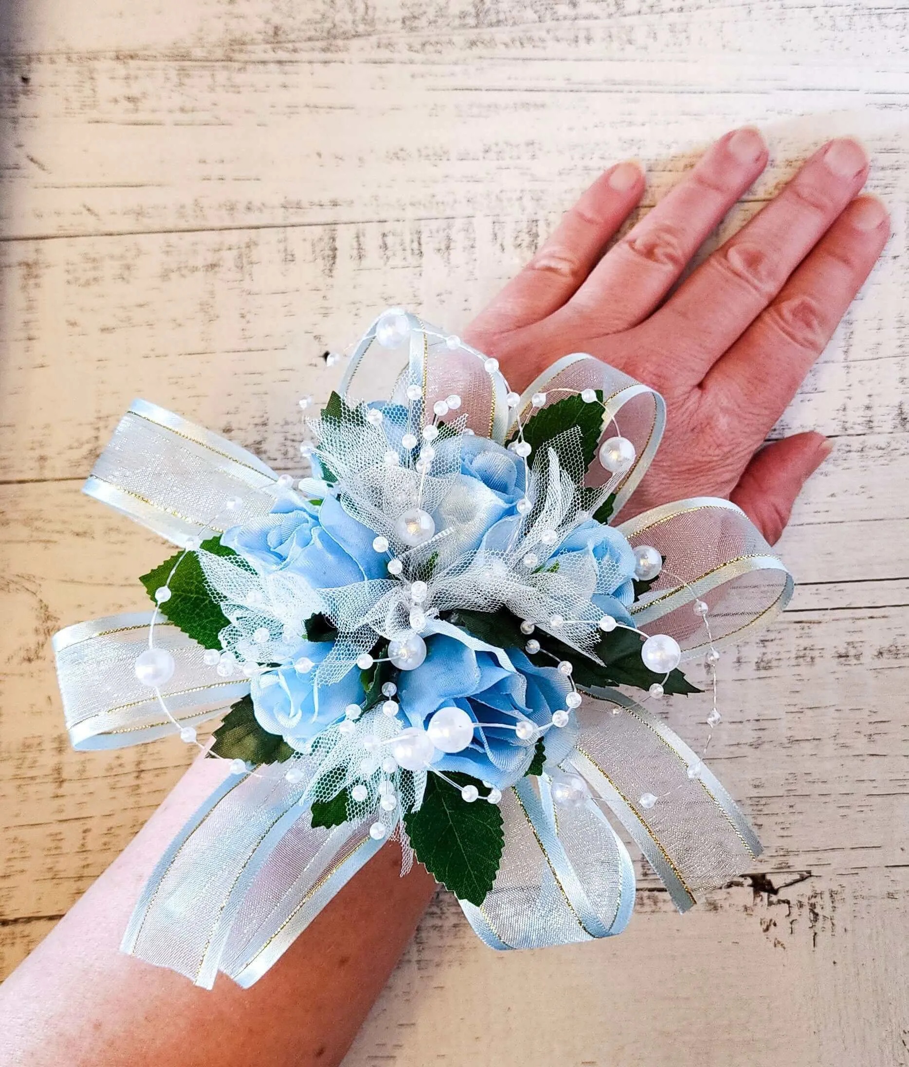 Blue Silk Corsage Bracelet for Prom, Formal Events and Weddings, Mother's Day Gift, Gift For Her, Bridesmaid Corsages