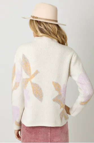 Floral Print Funnel Neck Sweater