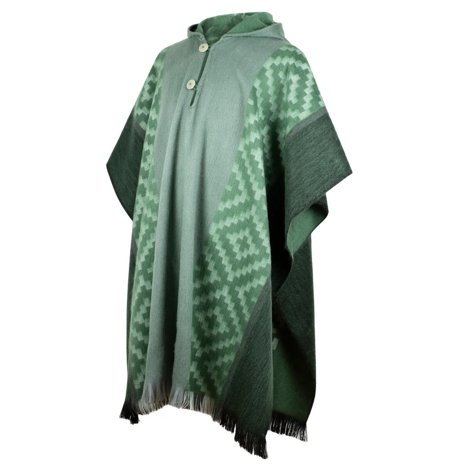 Machachi - Lightweight Baby Alpaca Hooded Poncho - Emerald Green - Diamonds Pattern - Unisex