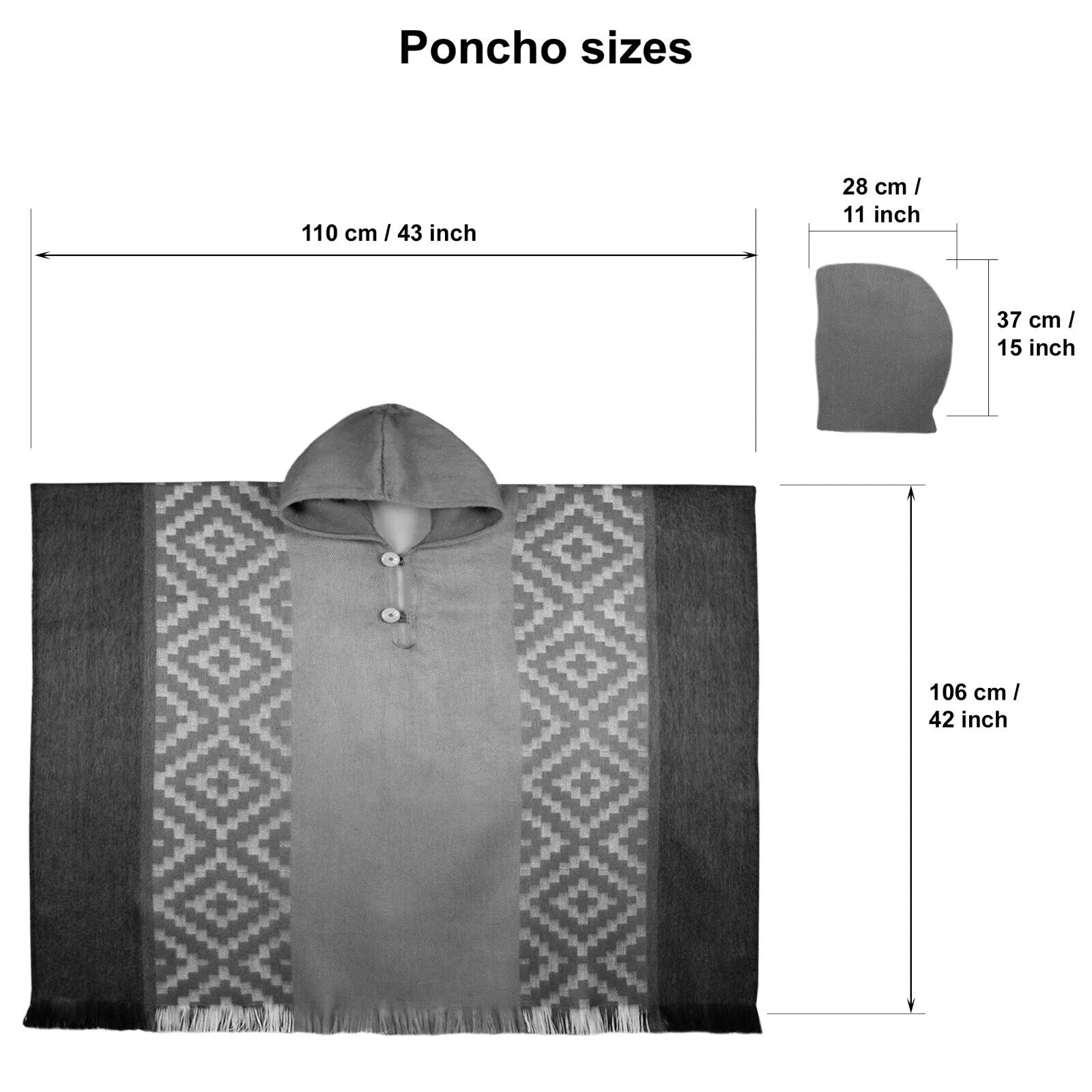 Machachi - Lightweight Baby Alpaca Hooded Poncho - Emerald Green - Diamonds Pattern - Unisex