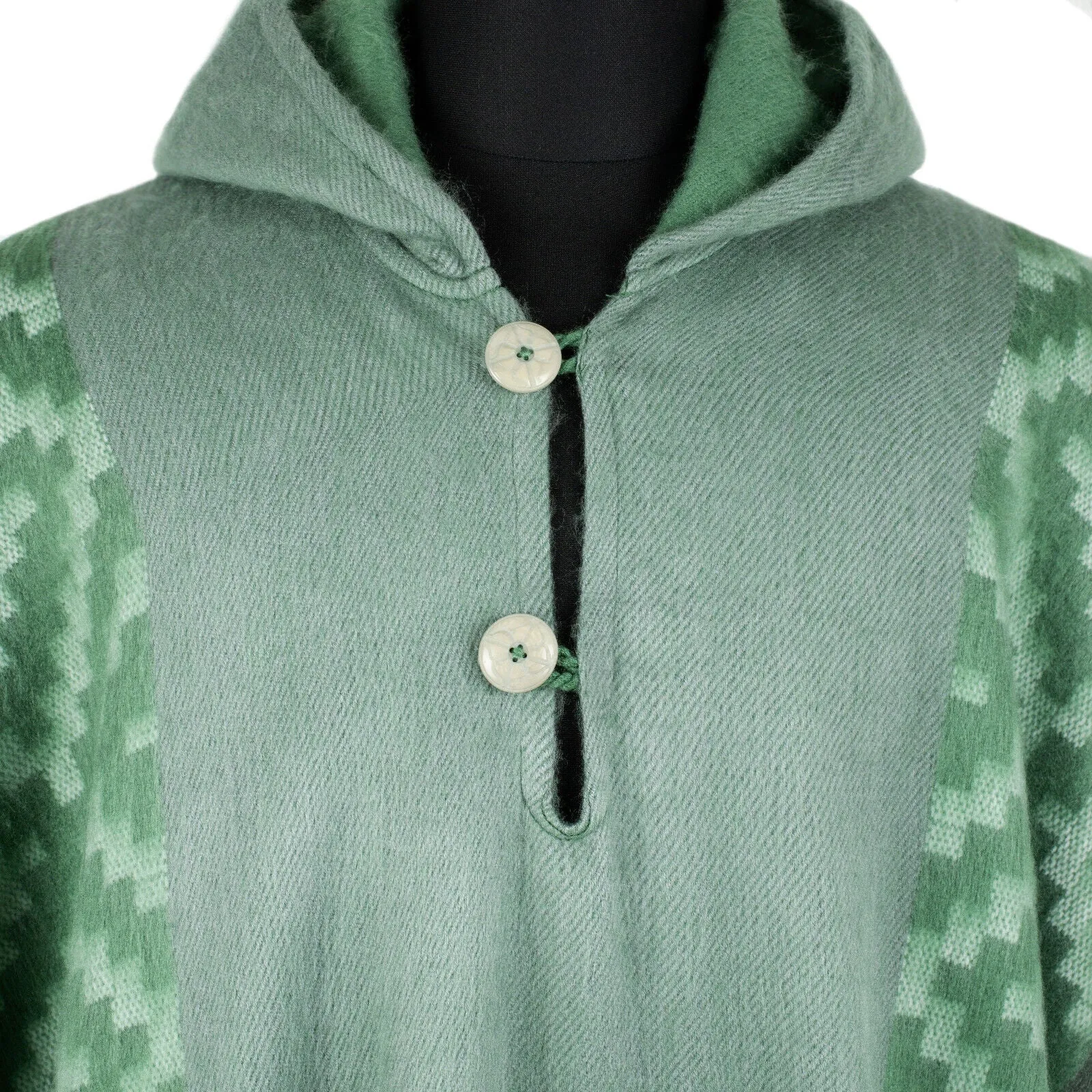 Machachi - Lightweight Baby Alpaca Hooded Poncho - Emerald Green - Diamonds Pattern - Unisex