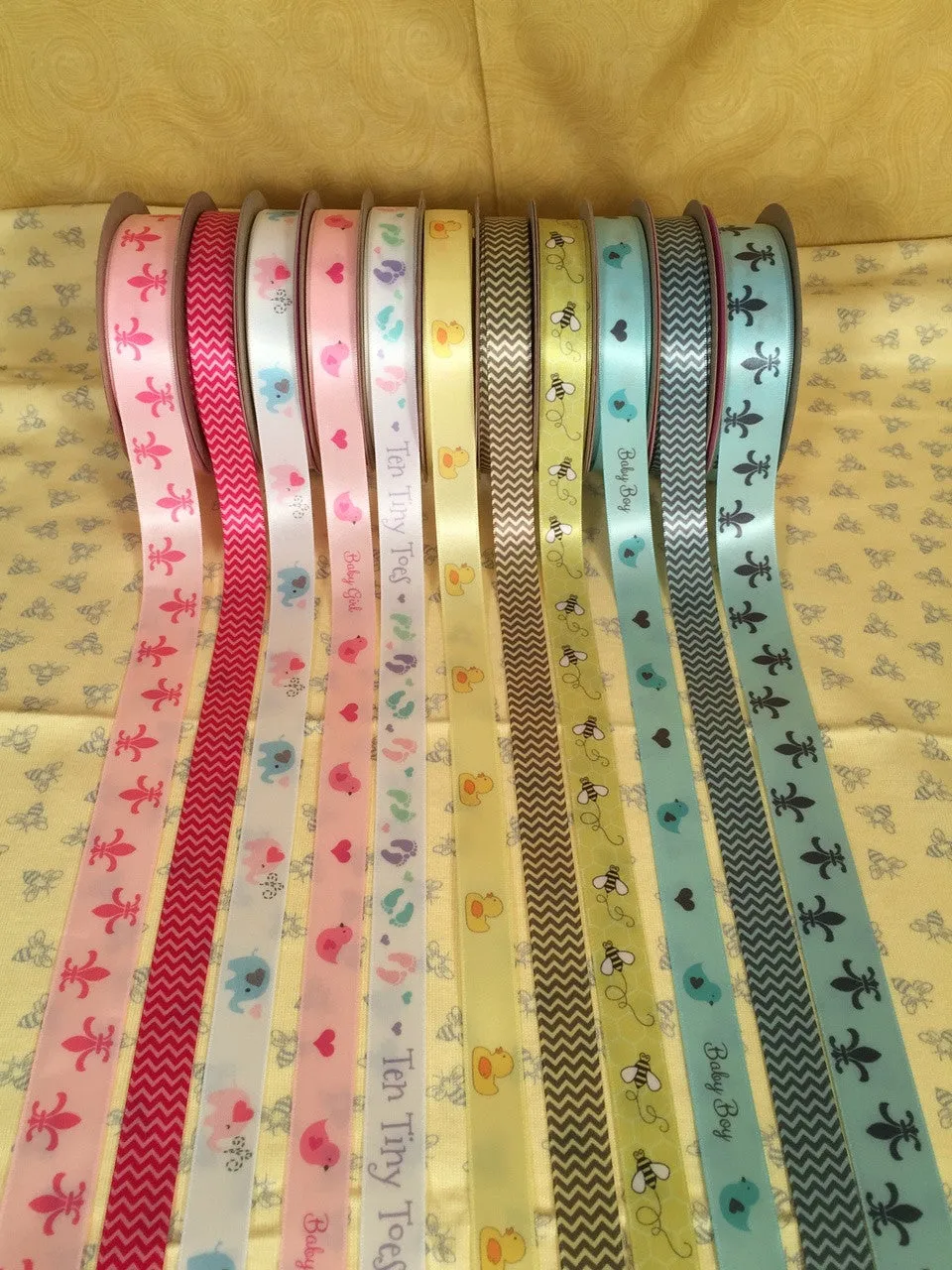 Micro Mini Chevron Ribbon in Gray on Lt. Blue  5/8" Single Face Satin