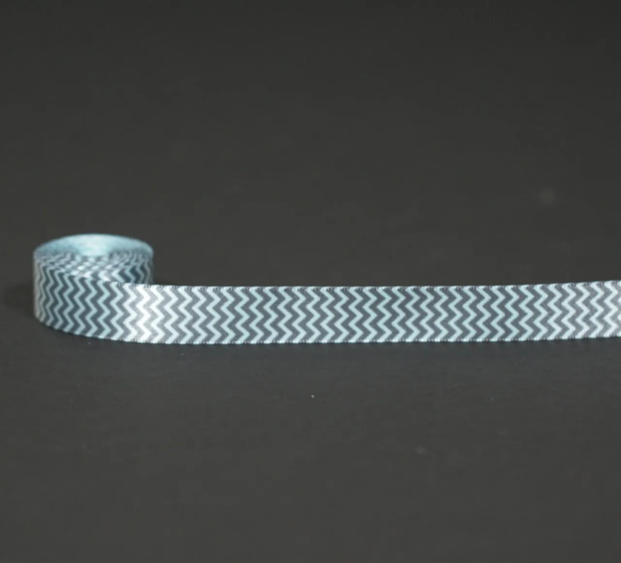 Micro Mini Chevron Ribbon in Gray on Lt. Blue  5/8" Single Face Satin