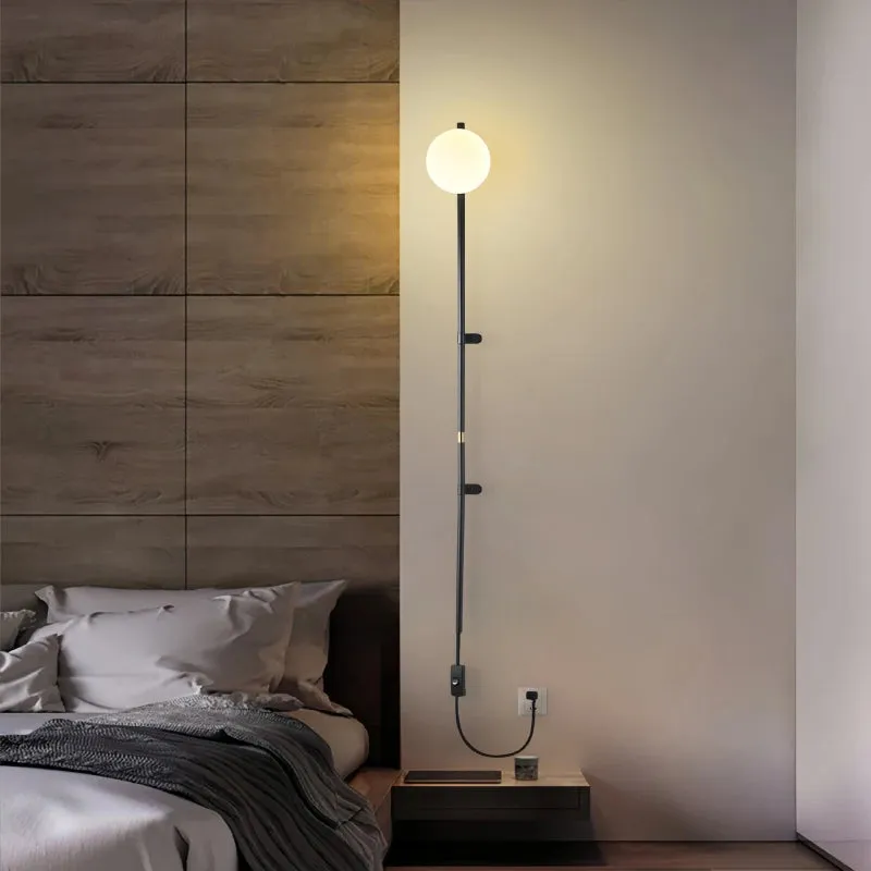 Modern Minimalist Milky White Glass Ball Long Arm Wall Lamp