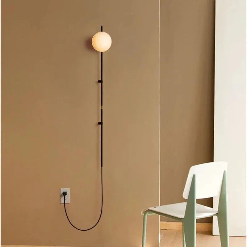 Modern Minimalist Milky White Glass Ball Long Arm Wall Lamp