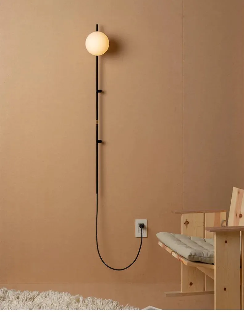 Modern Minimalist Milky White Glass Ball Long Arm Wall Lamp