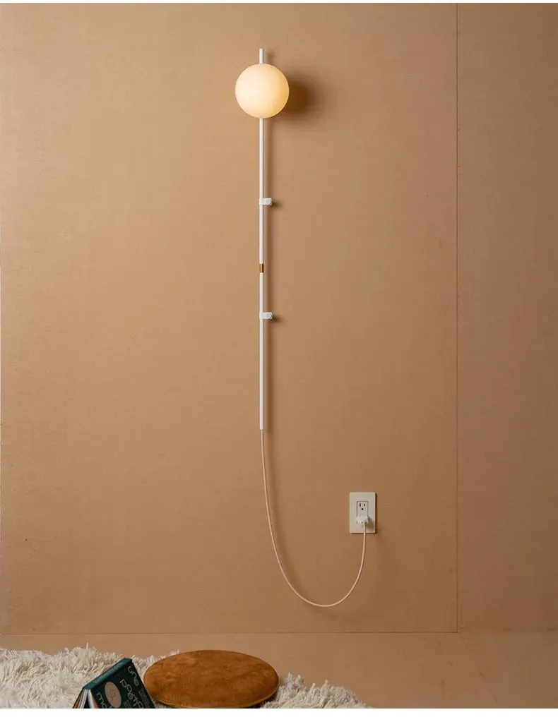 Modern Minimalist Milky White Glass Ball Long Arm Wall Lamp