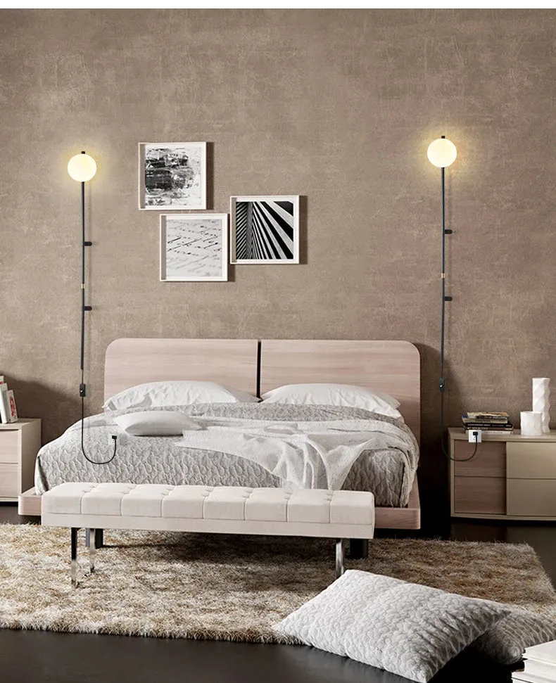 Modern Minimalist Milky White Glass Ball Long Arm Wall Lamp