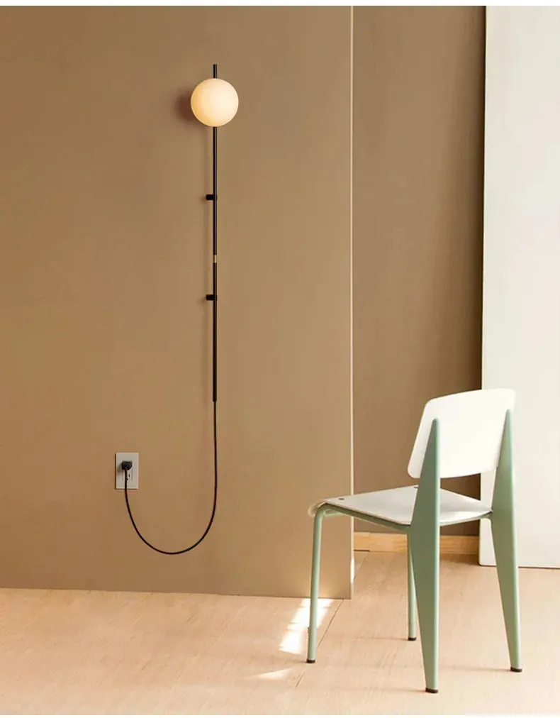Modern Minimalist Milky White Glass Ball Long Arm Wall Lamp