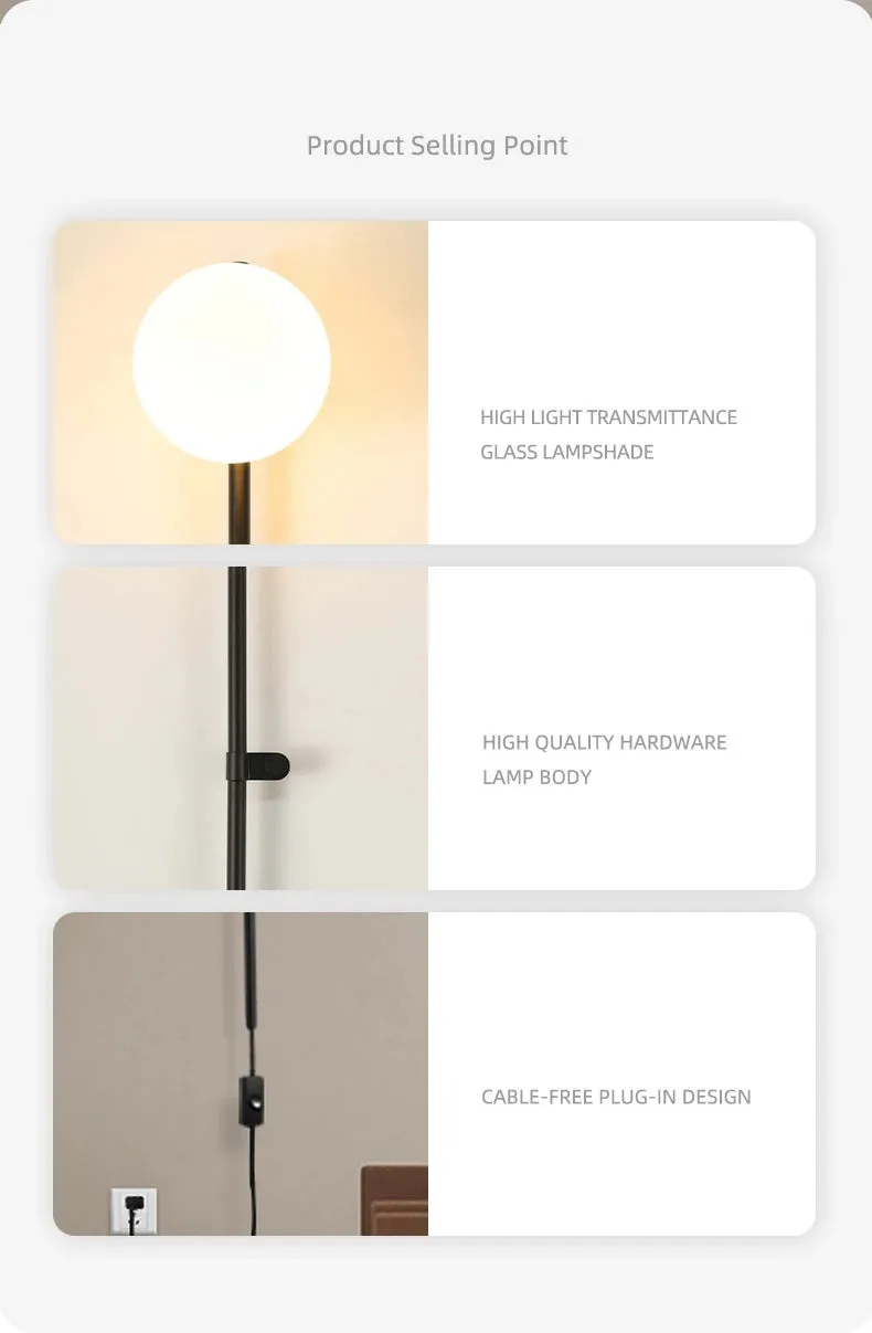 Modern Minimalist Milky White Glass Ball Long Arm Wall Lamp
