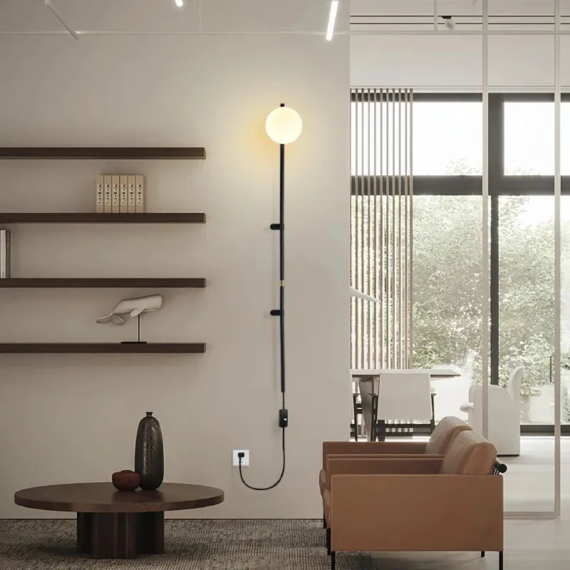 Modern Minimalist Milky White Glass Ball Long Arm Wall Lamp