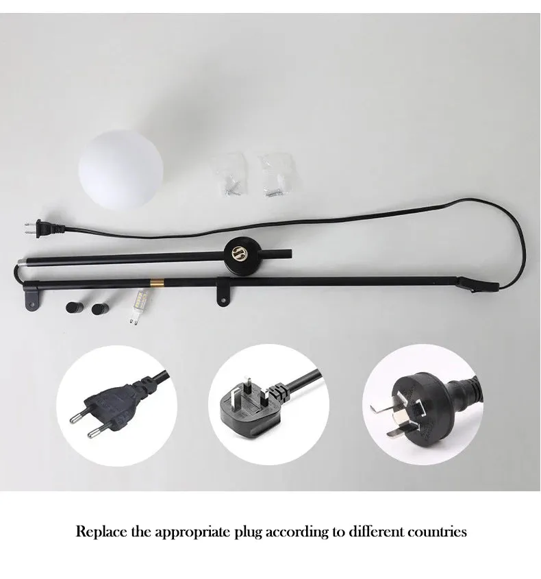 Modern Minimalist Milky White Glass Ball Long Arm Wall Lamp