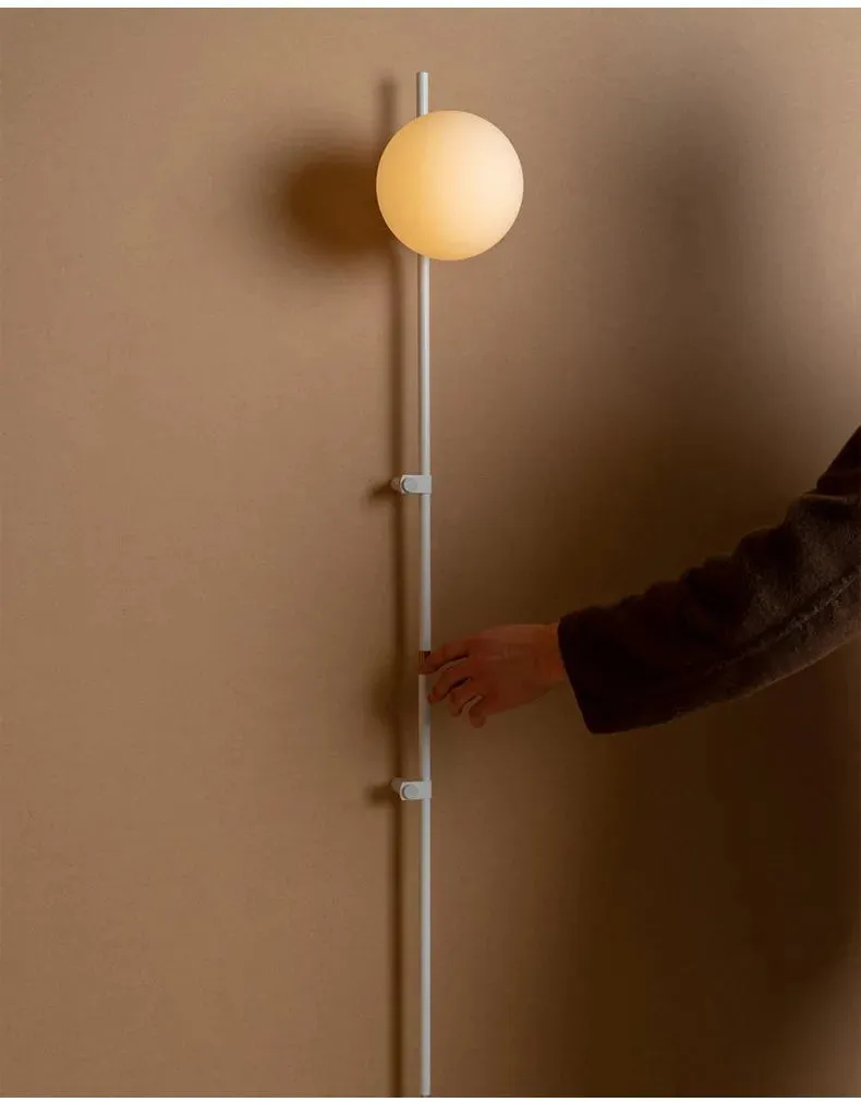 Modern Minimalist Milky White Glass Ball Long Arm Wall Lamp