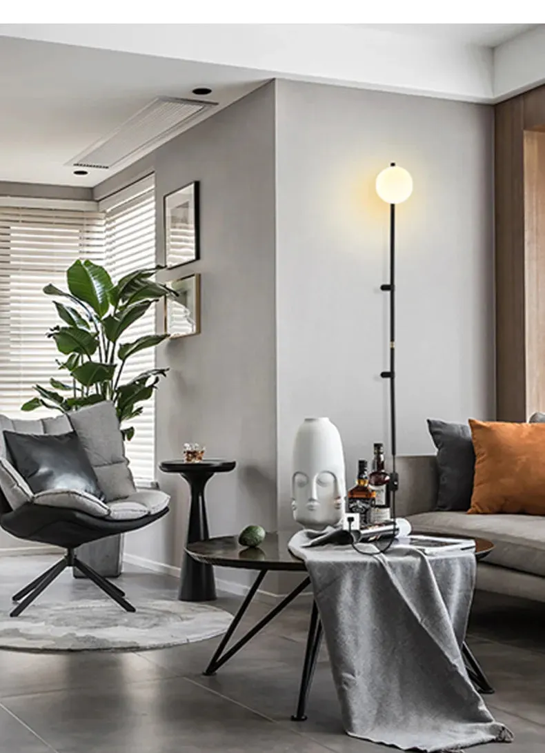 Modern Minimalist Milky White Glass Ball Long Arm Wall Lamp