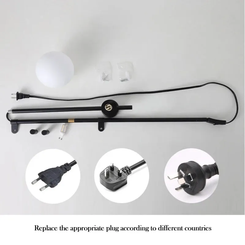 Modern Minimalist Milky White Glass Ball Long Arm Wall Lamp