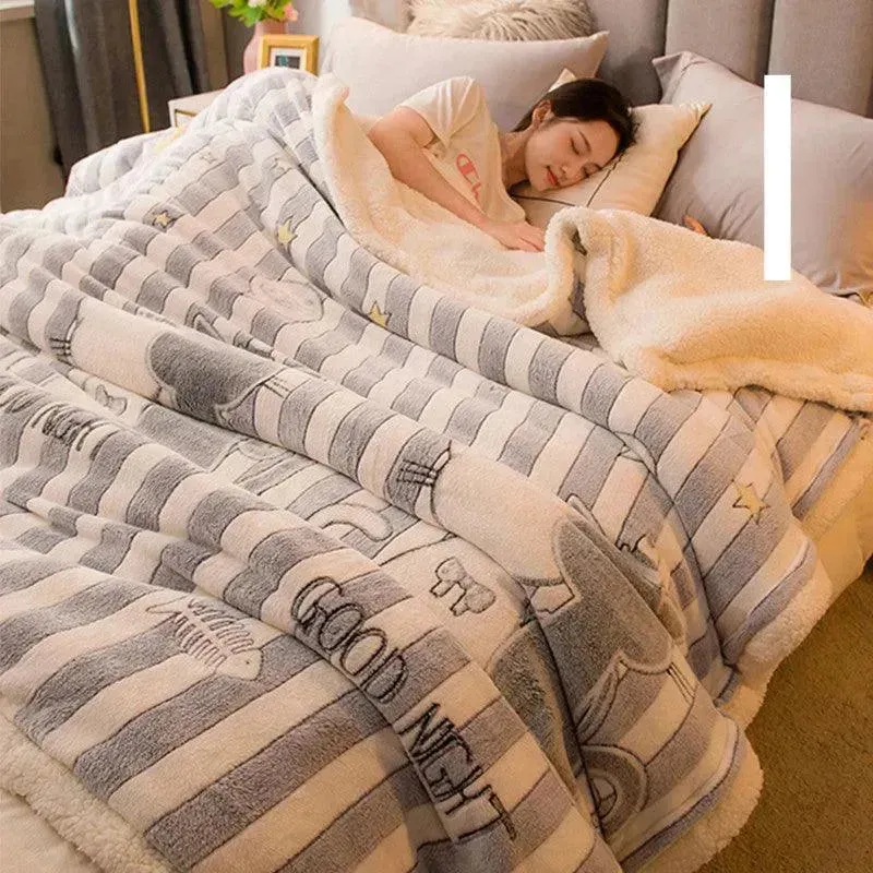 Multifunctional Warm Double-sided Plus Velvet Lamb Wool Blanket Quilt Cover