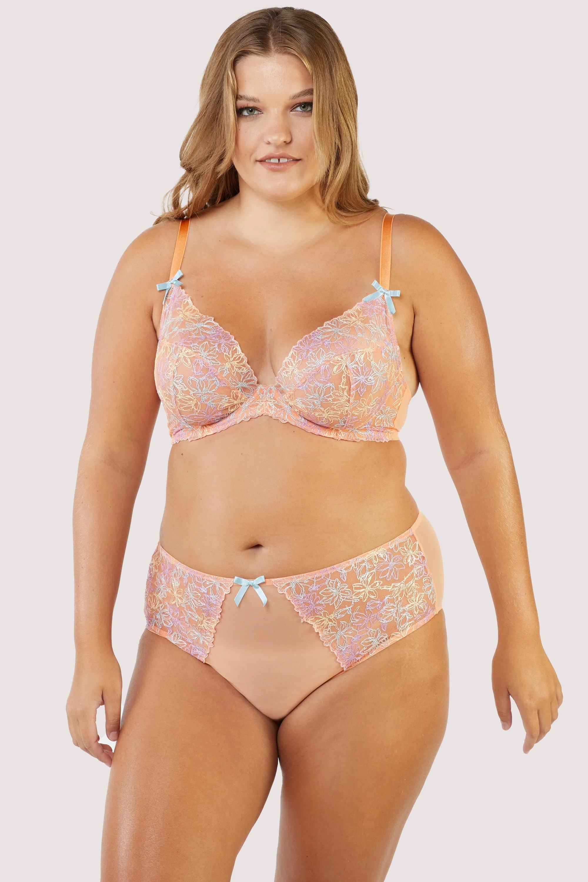 Naomi Orange Floral Embroidered High Waisted Brief