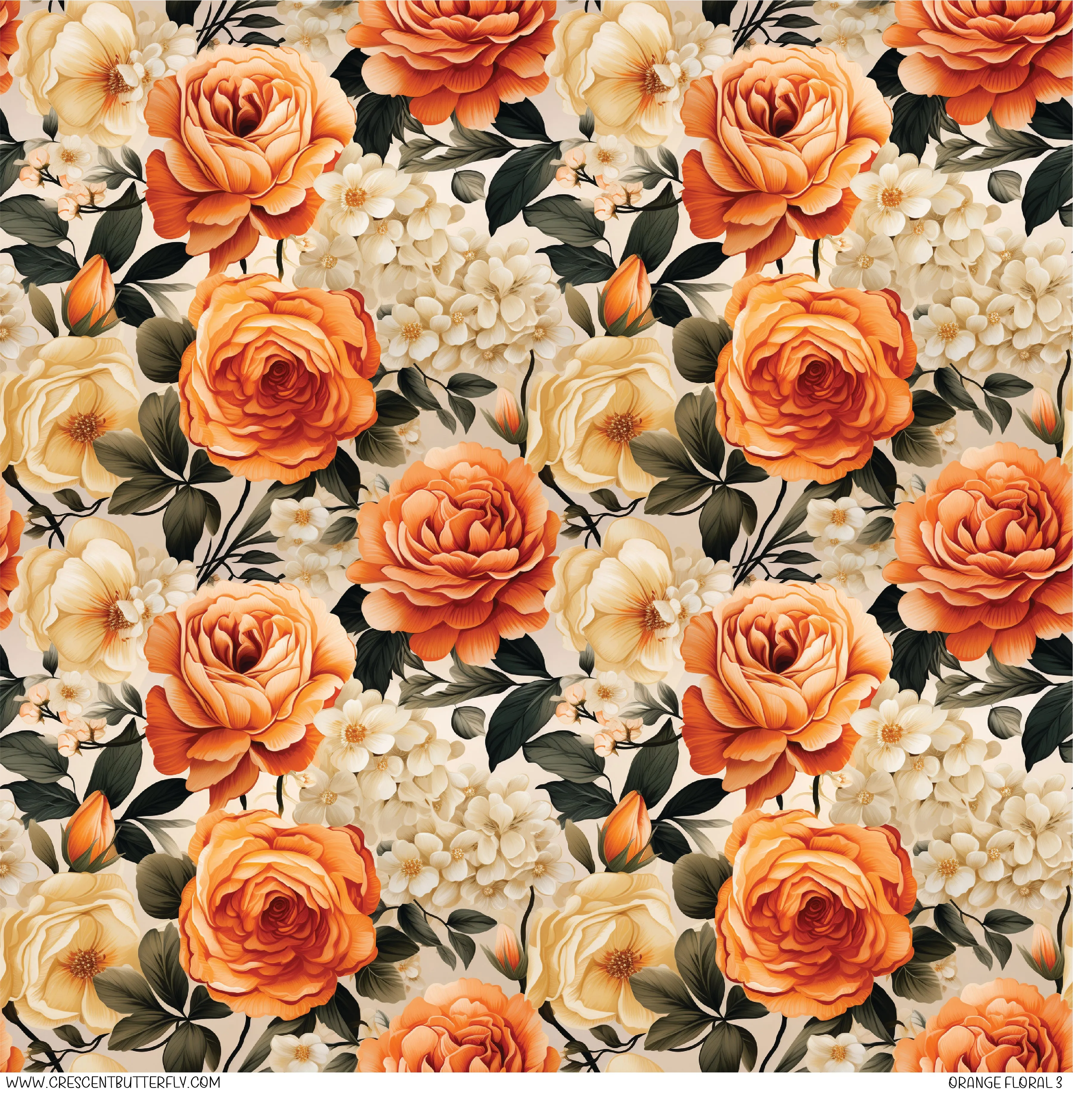 Orange Floral 3 Printed Vinyl Sheet/Wrap