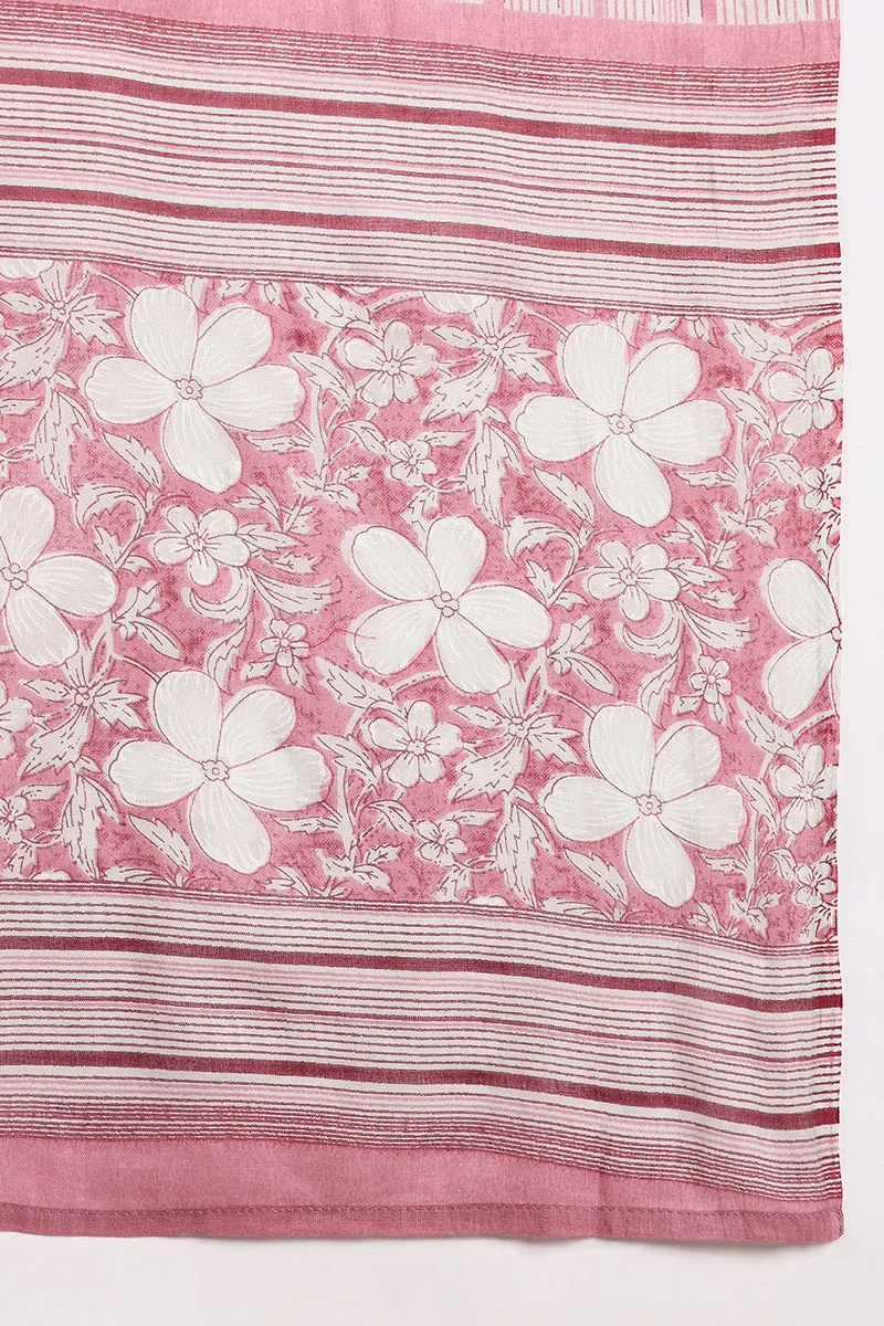 Pink Cotton Floral Printed Straight Suit Set