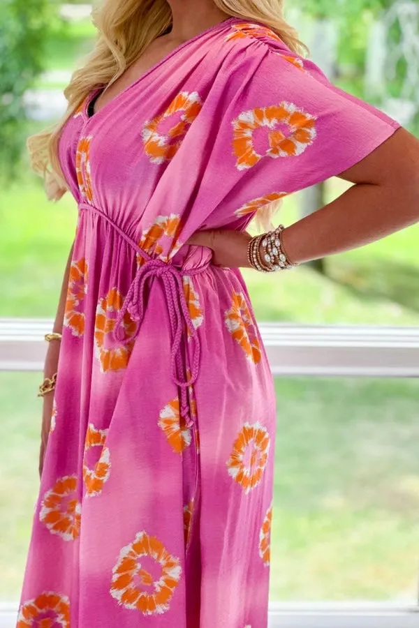 Pink Printed Dolman Sleeve Maxi Dress *Final Sale*