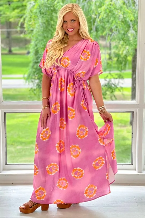 Pink Printed Dolman Sleeve Maxi Dress *Final Sale*