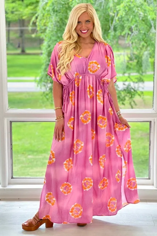 Pink Printed Dolman Sleeve Maxi Dress *Final Sale*