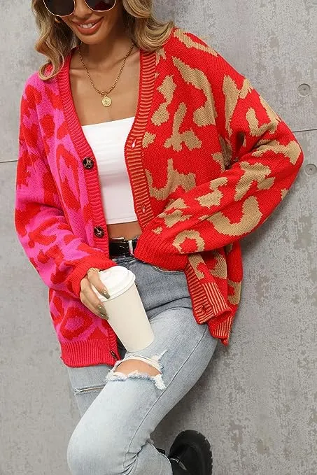 Pink Two Tone Leopard Cardigan