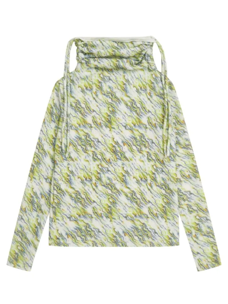 Printed Stacked Collar Drawstring Knit Sweater【s0000007656】