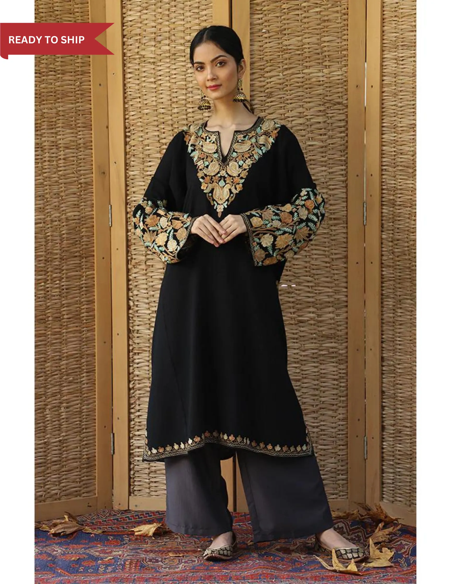 Rang-e-Khizan Pure Luxurious Wool Black Aari Phiran