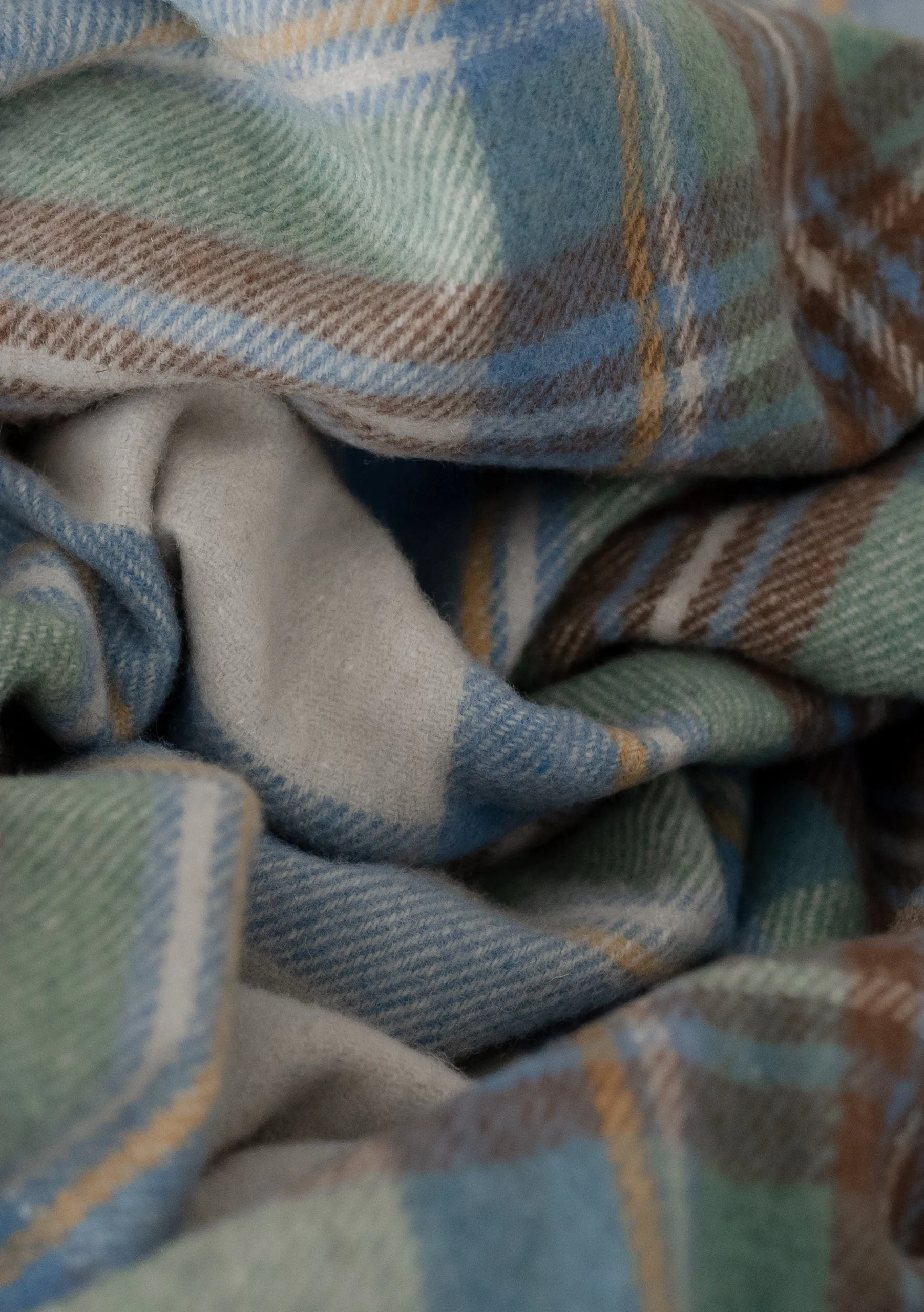 Recycled Wool Small Blanket in Stewart Muted Blue Tartan
