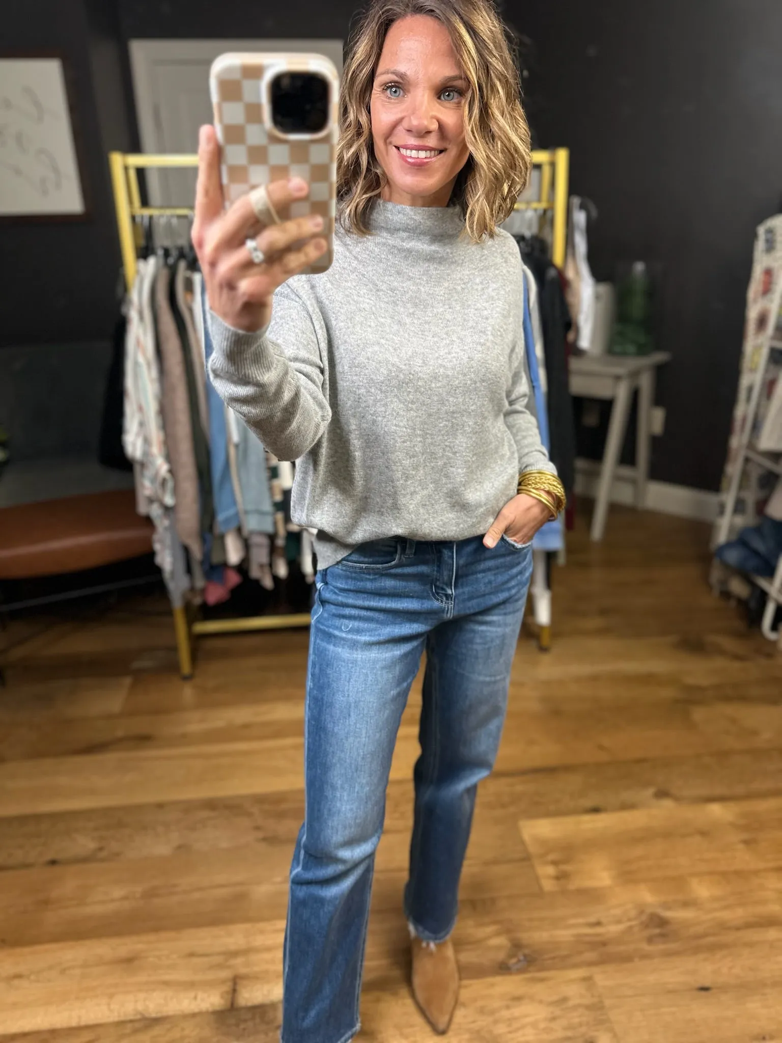 Side Out Mock-Neck Textured Top - Multiple Options