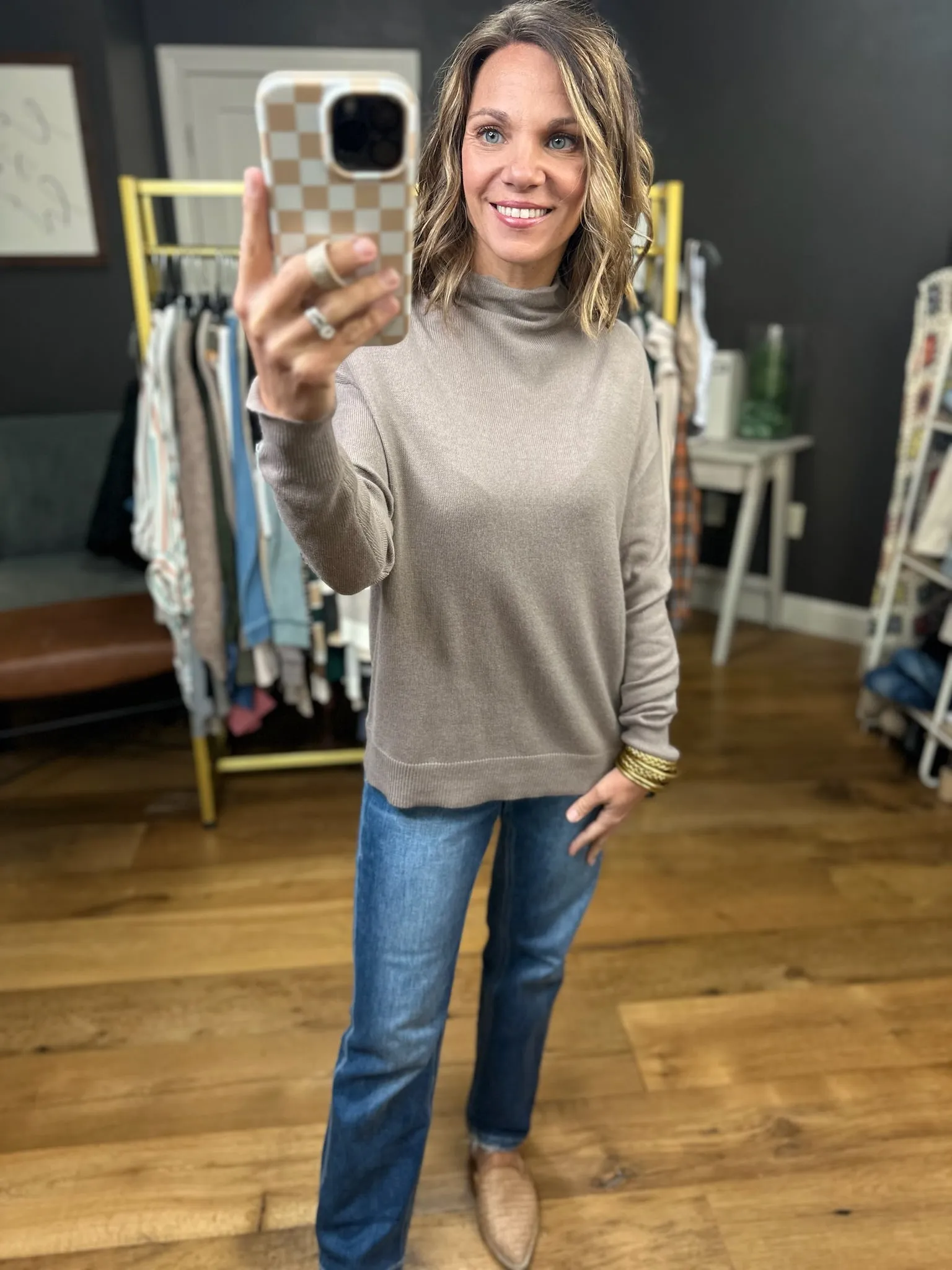 Side Out Mock-Neck Textured Top - Multiple Options