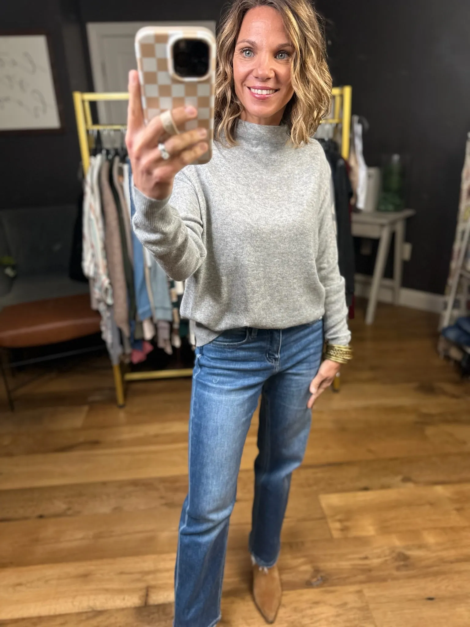 Side Out Mock-Neck Textured Top - Multiple Options
