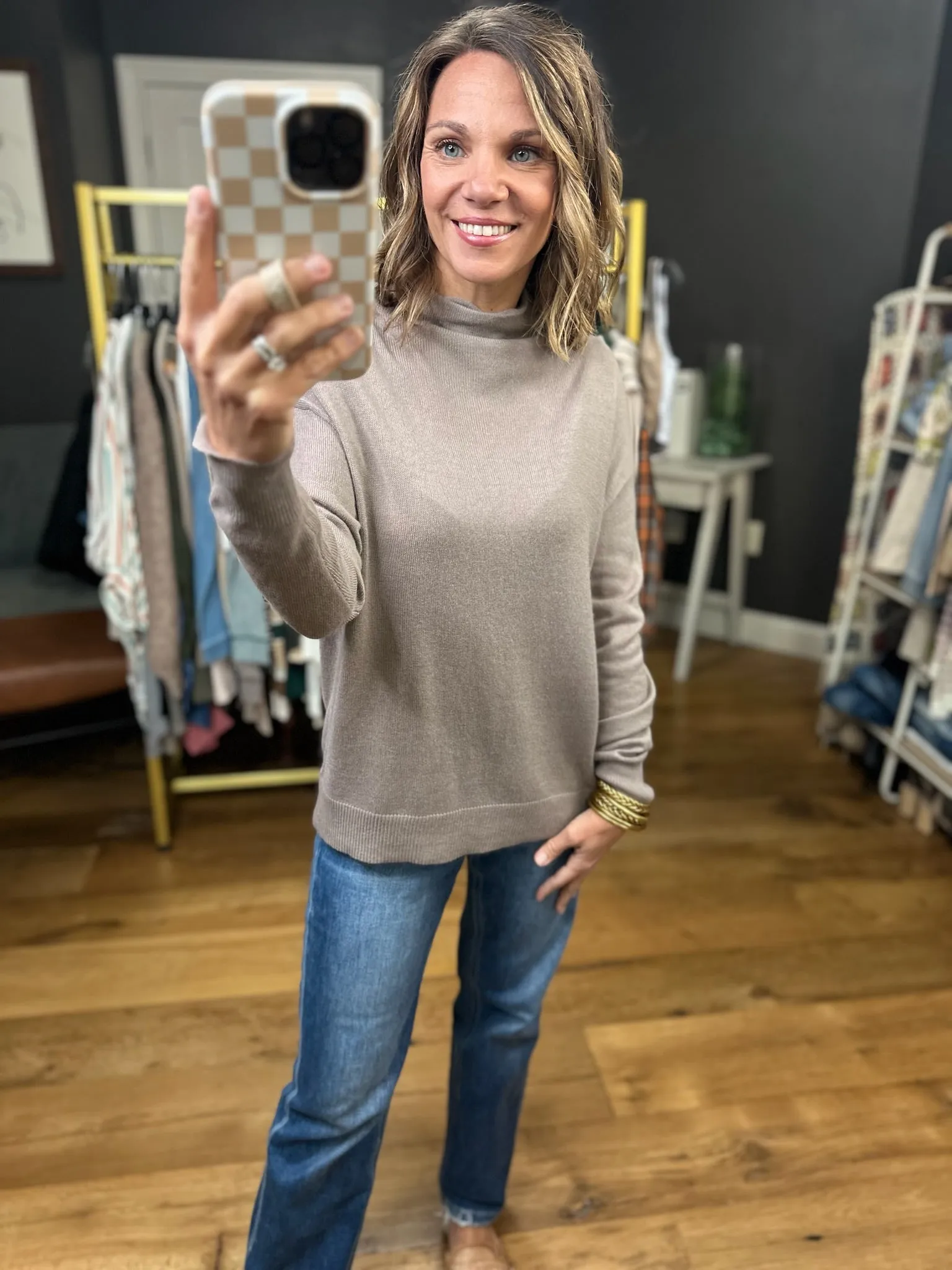 Side Out Mock-Neck Textured Top - Multiple Options