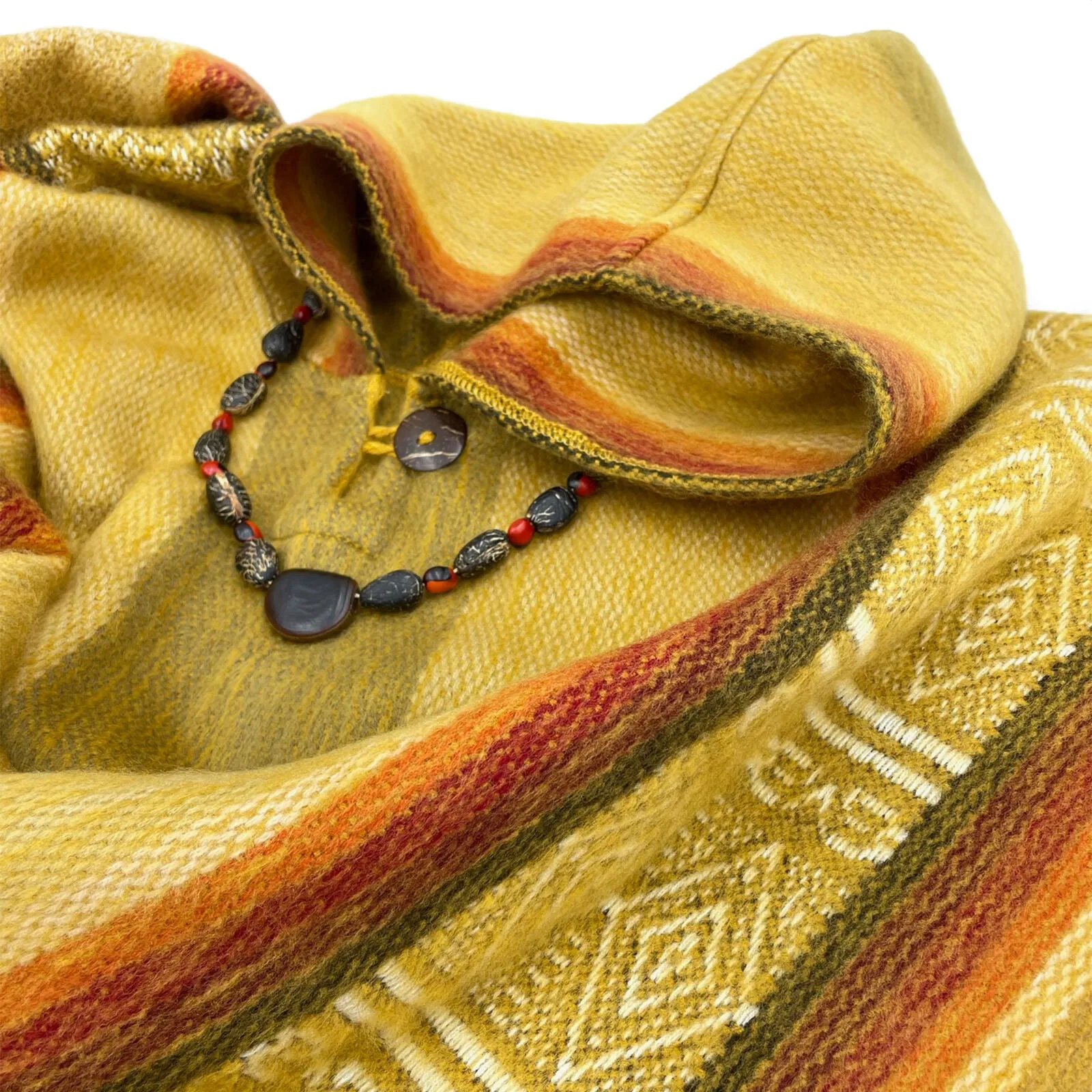 Sigsig - Lightweight Baby Alpaca Wool Hooded Poncho - Amber - unisex