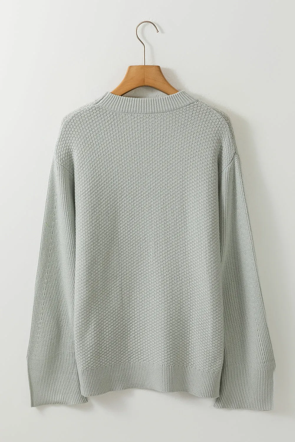 Slit Cuff Round Neck Long Sleeve Sweater