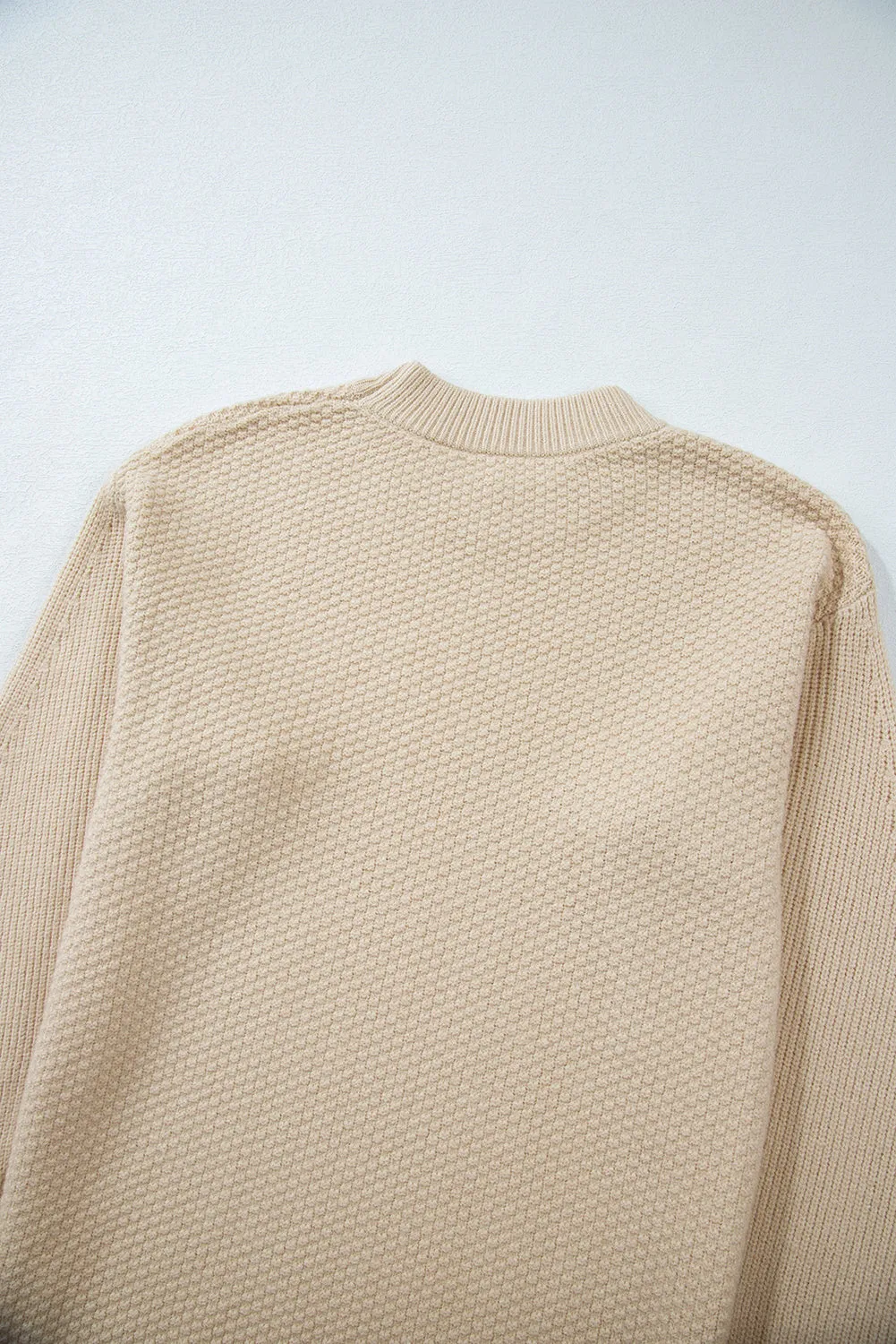 Slit Cuff Round Neck Long Sleeve Sweater