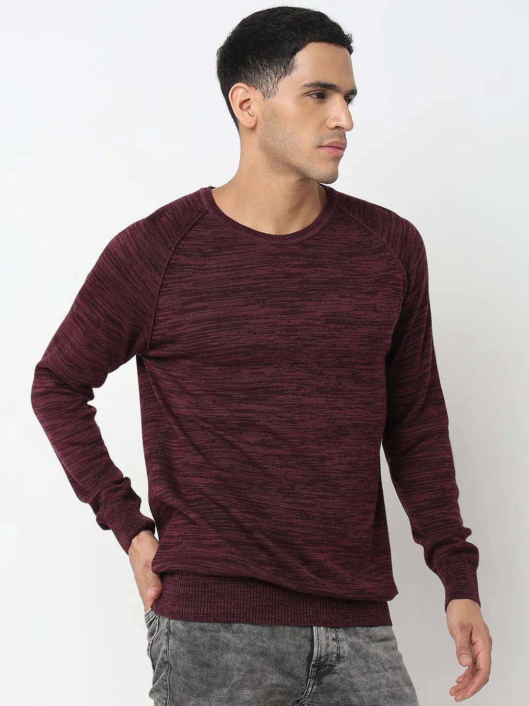 Spykar Abstract Self Design Cotton Pullover Sweater