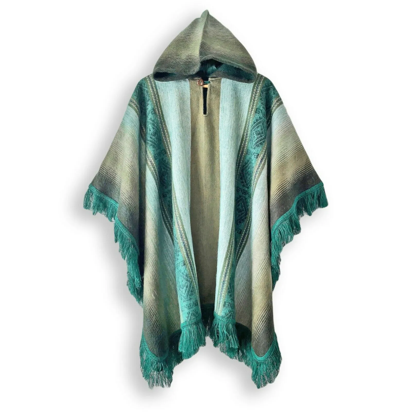 Tisaleo - Lightweight Baby Alpaca Fringed Hooded Poncho - Green - Unisex