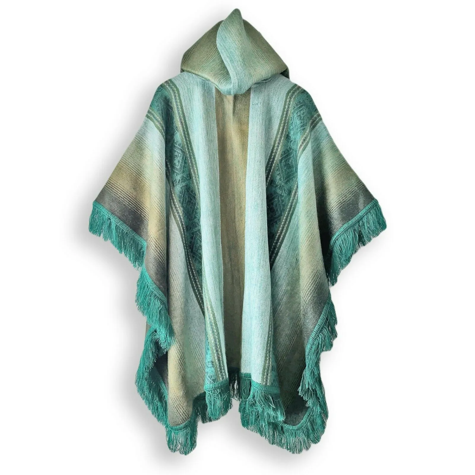 Tisaleo - Lightweight Baby Alpaca Fringed Hooded Poncho - Green - Unisex